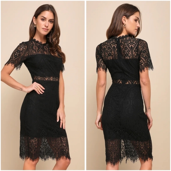 NWT Lulu's Remarkable Black Sheer Lace Short Sleeve Mini Dress Small - Picture 1 of 12